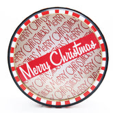 Round MC Christmas Tin Box(22.2*7.1CM/L) featuring festive Merry Christmas design in red and white.